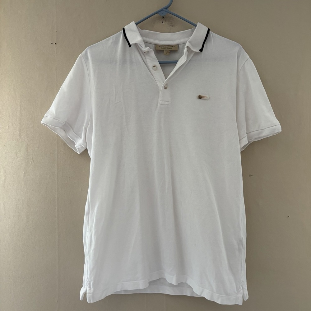 Burberry Womens Polo Shirt Size XL White Knit Quiet Luxury Golf Preppy Cotton